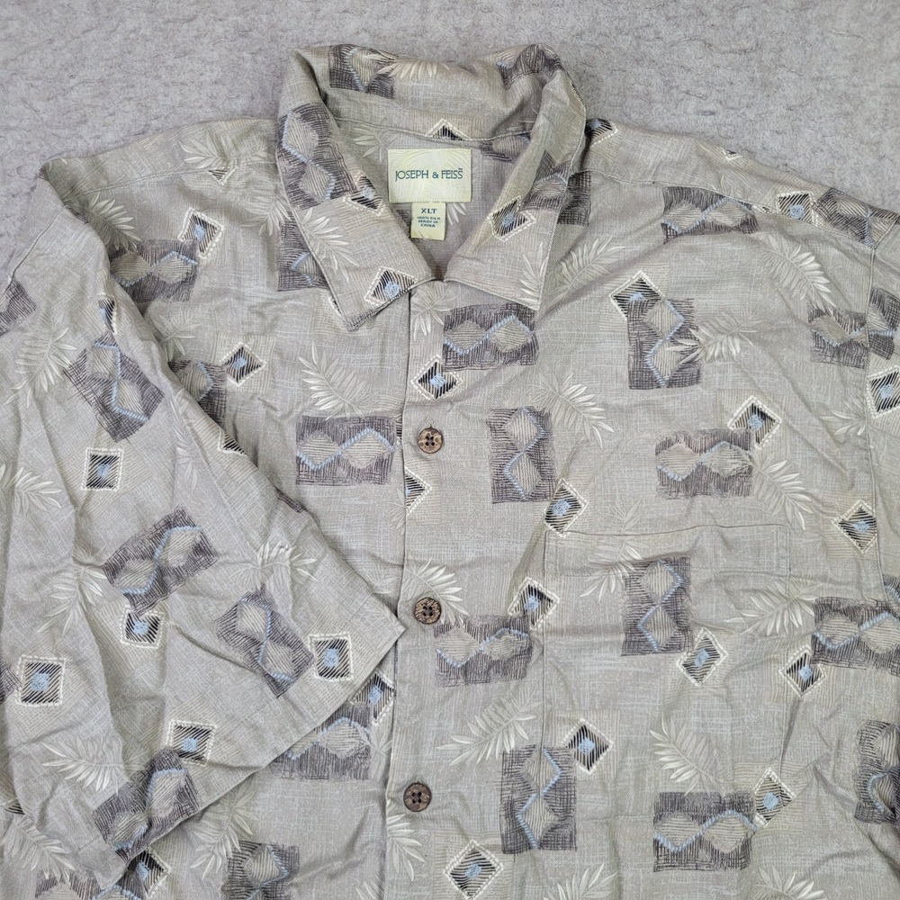 Joseph & Feiss 100% Silk Hawaiian Shirt Mens XLT Tall Tan Short Sleeve Button Up